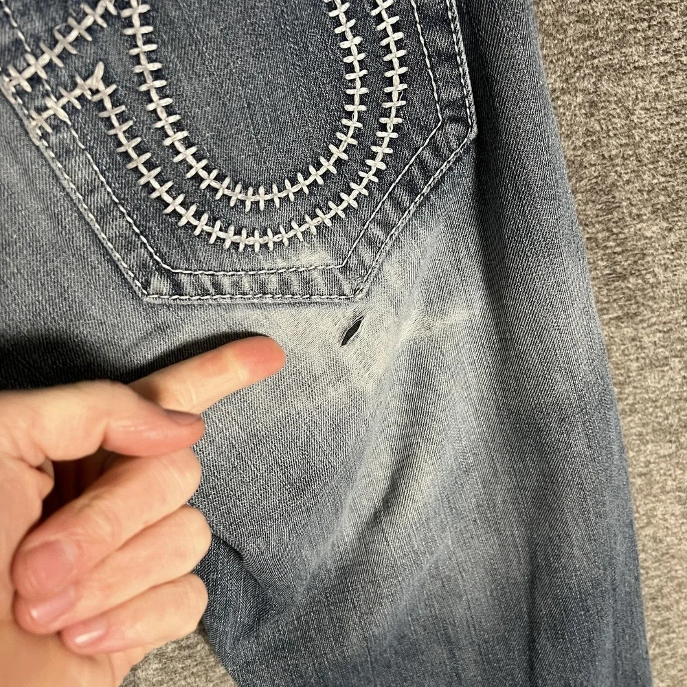 True Religion Rainbow Billy Jeans Mens 32x26 Blue Straight‎ Stitch USA Denim